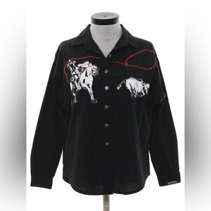 vintage • 80s roughrider black cotton western shirt cowboy roping tapered fit